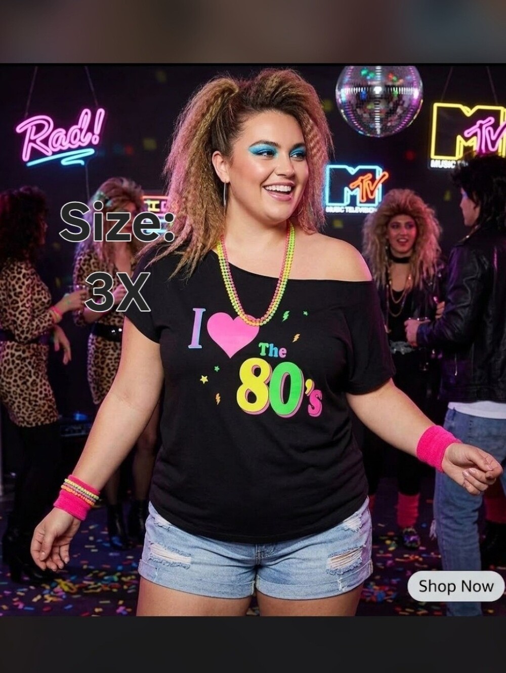 Off-Shoulder 80s Shirt for Women I Love 80's Retro 3X Black